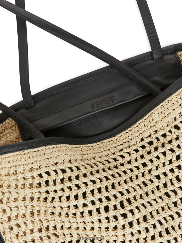 borse esso ARKET unisex borsa in paglia con dettagli in pelle beige/nero 6F0F6L748