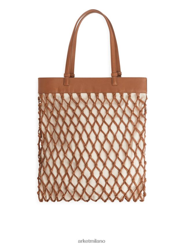 borse esso ARKET unisex borsa in pelle intrecciata marrone/bianco sporco 6F0F6L771