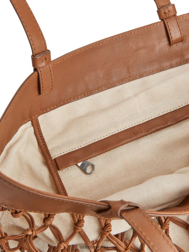 borse esso ARKET unisex borsa in pelle intrecciata marrone/bianco sporco 6F0F6L771