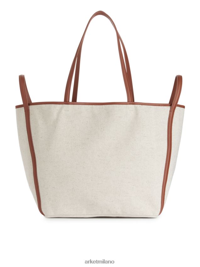 borse esso ARKET unisex borsa tote in tela con dettagli in pelle bianco sporco/cognac 6F0F6L750