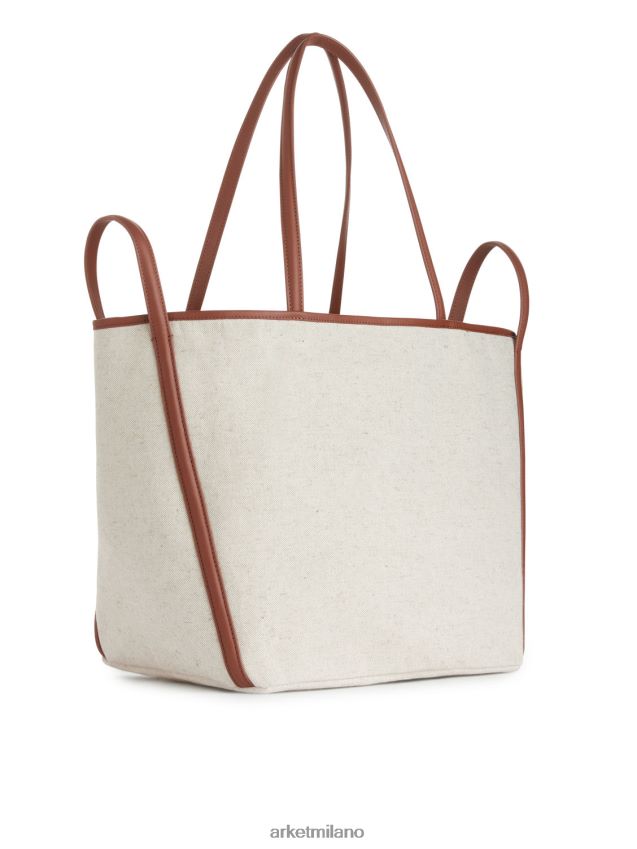 borse esso ARKET unisex borsa tote in tela con dettagli in pelle bianco sporco/cognac 6F0F6L750