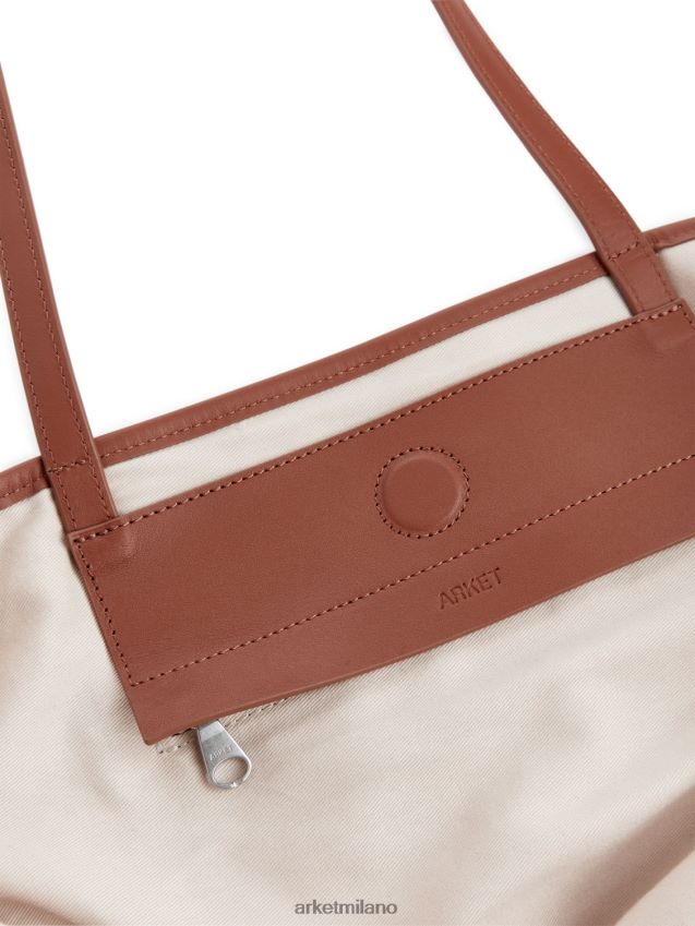 borse esso ARKET unisex borsa tote in tela con dettagli in pelle bianco sporco/cognac 6F0F6L750