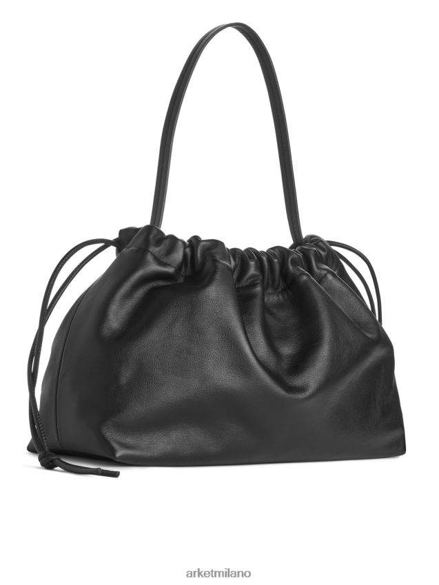 borse esso ARKET unisex pochette in pelle arricciata nero 6F0F6L769