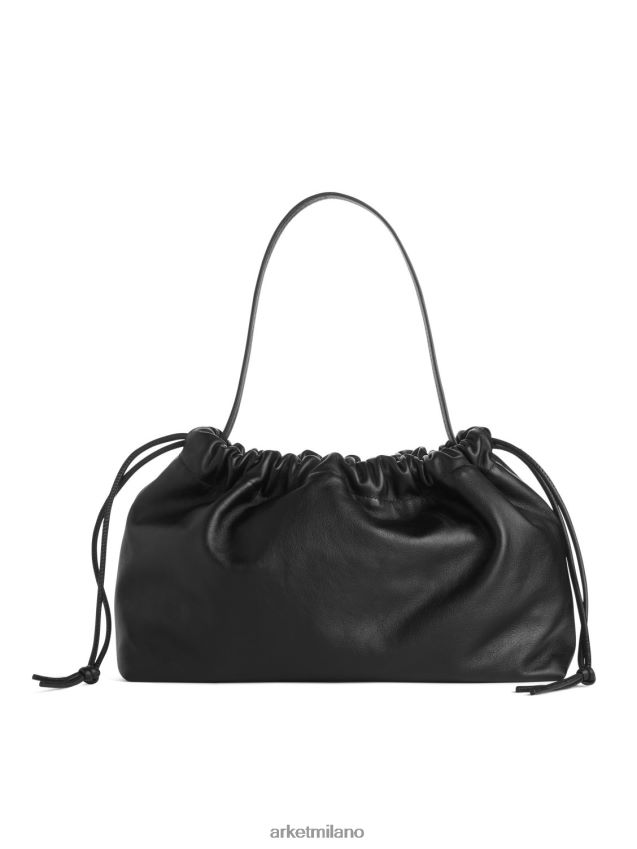 borse esso ARKET unisex pochette in pelle arricciata nero 6F0F6L769