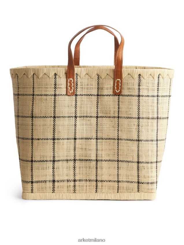 borse esso ARKET unisex un mondo di artigianato grande borsa in rafia beige/nero 6F0F6L651