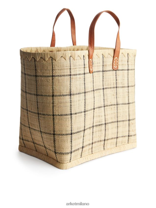 borse esso ARKET unisex un mondo di artigianato grande borsa in rafia beige/nero 6F0F6L651