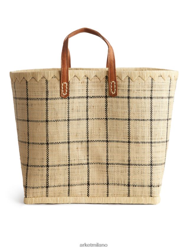 borse esso ARKET unisex un mondo di artigianato grande borsa in rafia beige/nero 6F0F6L651