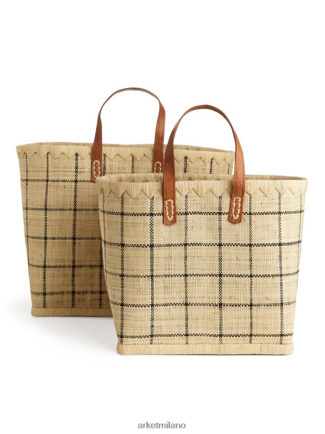 borse esso ARKET unisex un mondo di artigianato grande borsa in rafia beige/nero 6F0F6L651