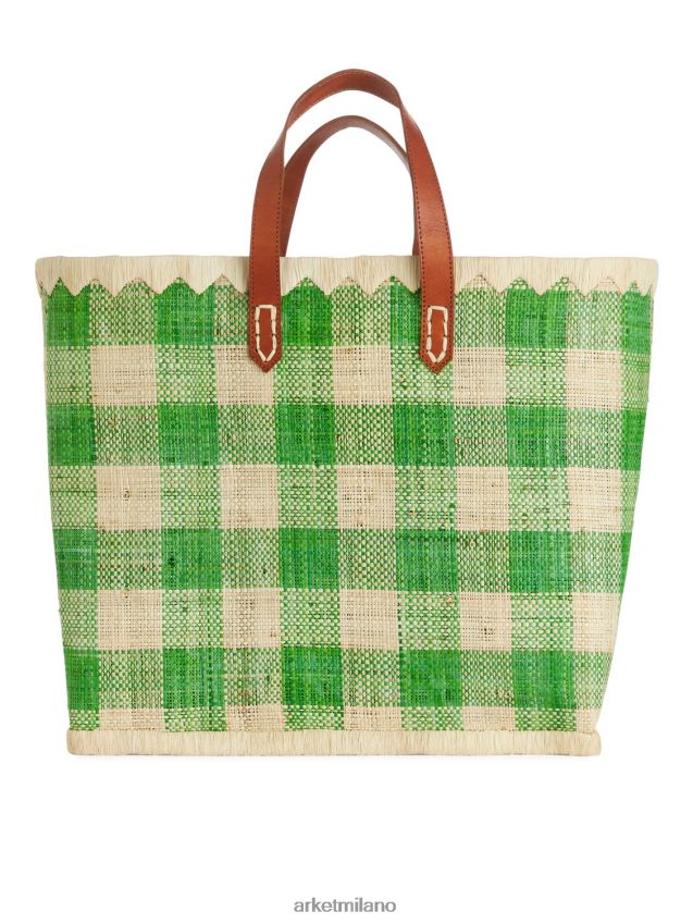 borse esso ARKET unisex un mondo di artigianato grande borsa in rafia verde/beige 6F0F6L630