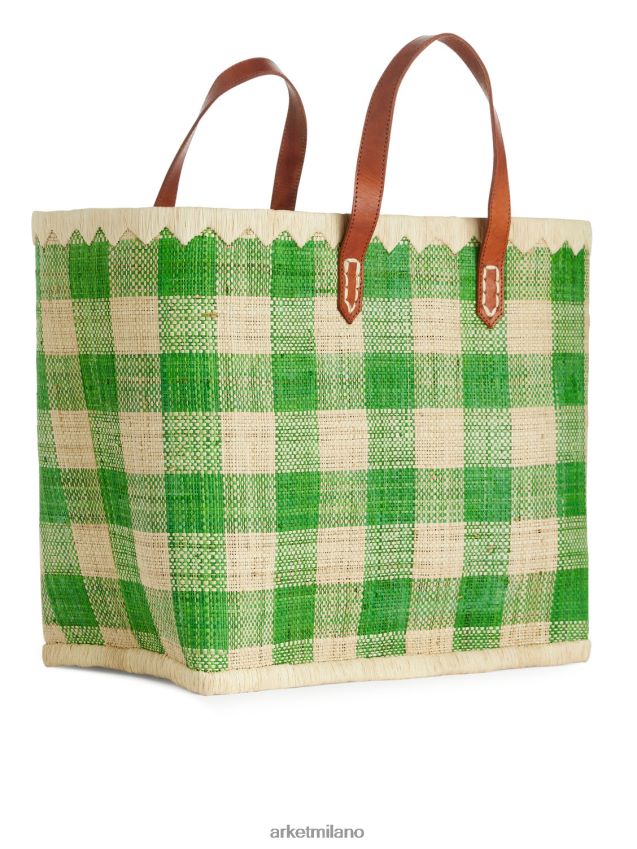 borse esso ARKET unisex un mondo di artigianato grande borsa in rafia verde/beige 6F0F6L630