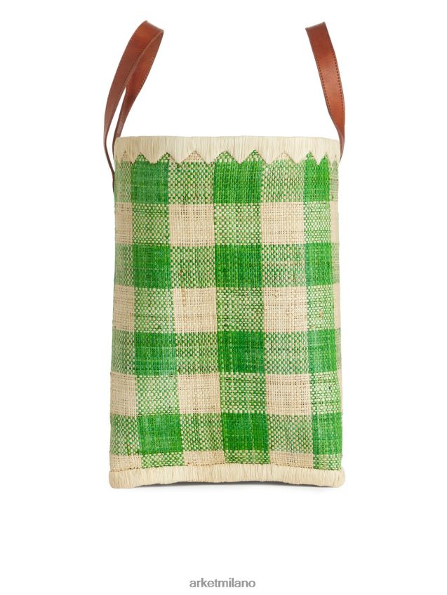 borse esso ARKET unisex un mondo di artigianato grande borsa in rafia verde/beige 6F0F6L630