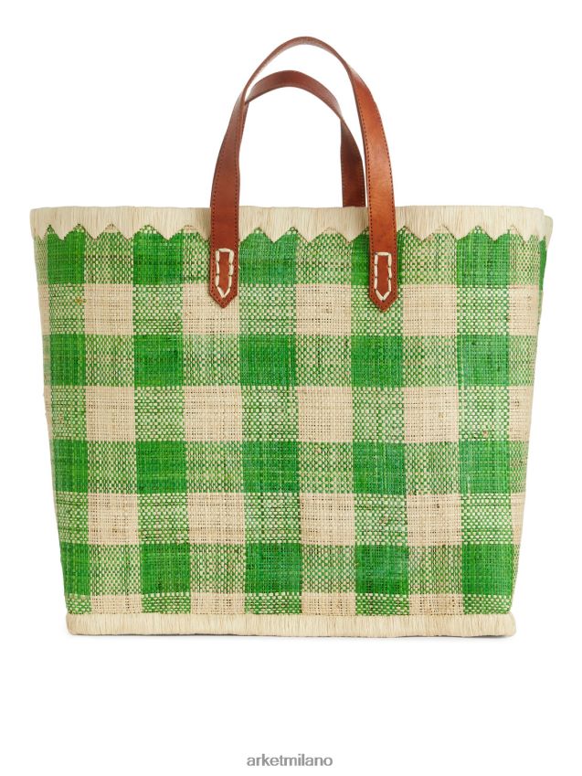 borse esso ARKET unisex un mondo di artigianato grande borsa in rafia verde/beige 6F0F6L630