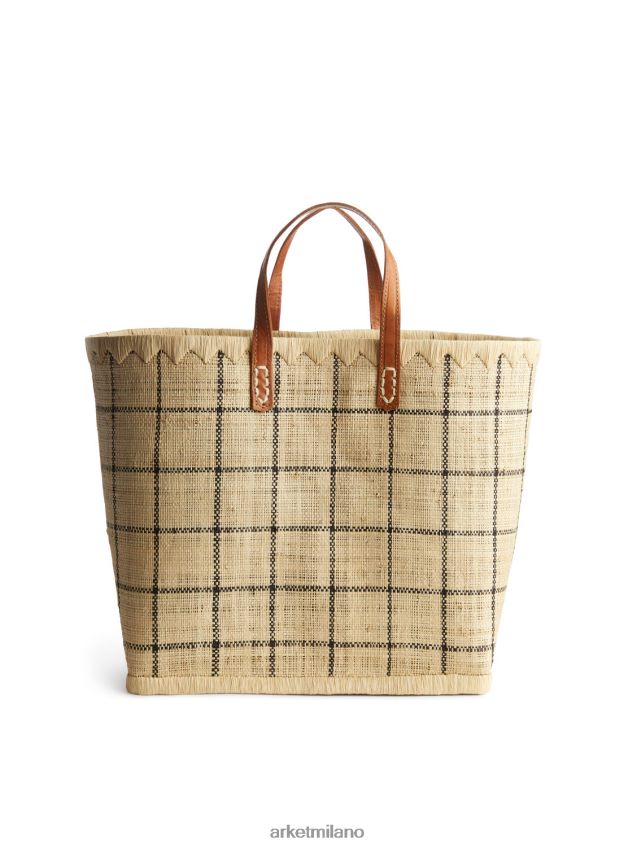 borse esso ARKET unisex un mondo di artigianato piccola borsa in rafia beige/nero 6F0F6L757