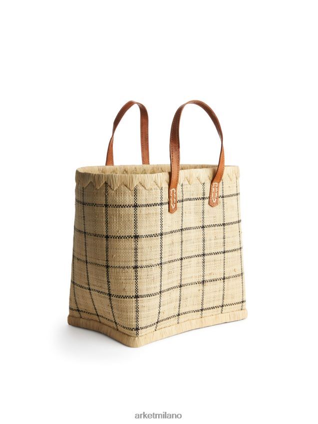borse esso ARKET unisex un mondo di artigianato piccola borsa in rafia beige/nero 6F0F6L757