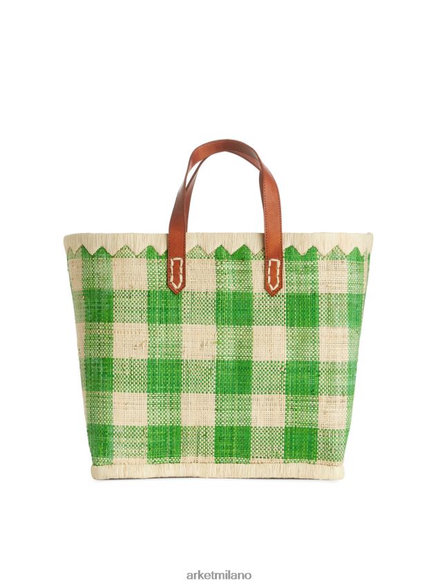 borse esso ARKET unisex un mondo di artigianato piccola borsa in rafia verde/beige 6F0F6L752