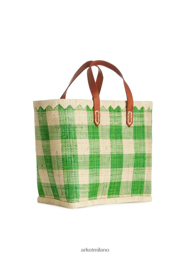 borse esso ARKET unisex un mondo di artigianato piccola borsa in rafia verde/beige 6F0F6L752