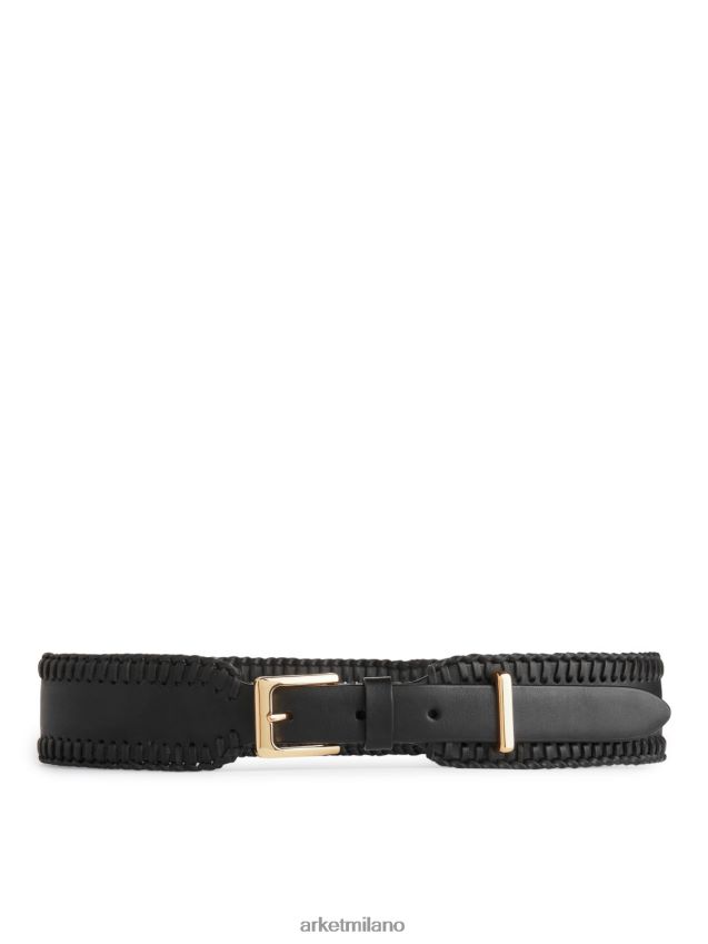 Accessori esso ARKET donne cintura in pelle con punto sopraggitto nero 6F0F6L832
