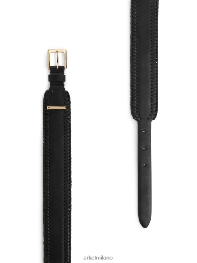 Accessori esso ARKET donne cintura in pelle con punto sopraggitto nero 6F0F6L832