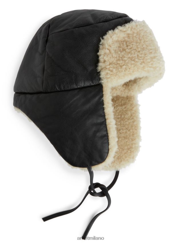 Accessori esso ARKET donne cappello da cacciatore di pelle nero/bianco sporco 6F0F6L893