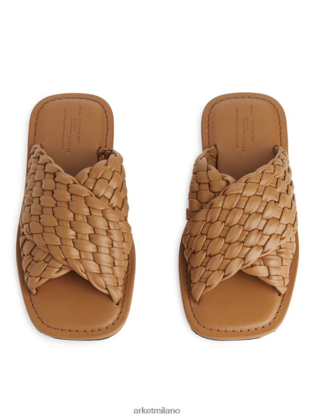 calzature esso ARKET donne ciabatte in pelle intrecciata marrone 6F0F6L640