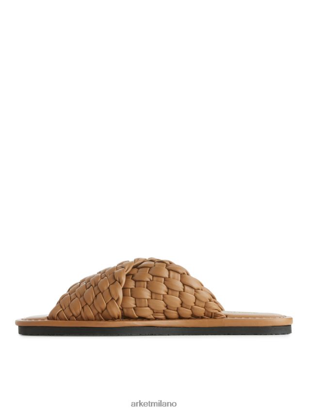 calzature esso ARKET donne ciabatte in pelle intrecciata marrone 6F0F6L640
