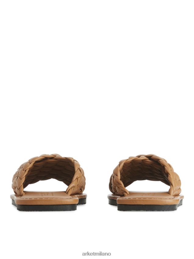 calzature esso ARKET donne ciabatte in pelle intrecciata marrone 6F0F6L640