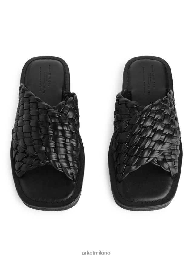 calzature esso ARKET donne ciabatte in pelle intrecciata nero 6F0F6L642
