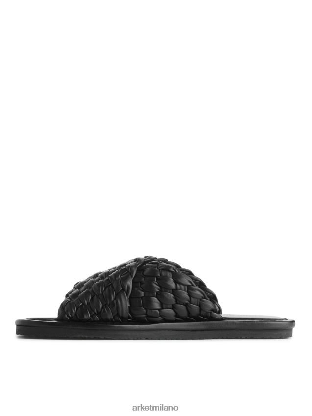 calzature esso ARKET donne ciabatte in pelle intrecciata nero 6F0F6L642