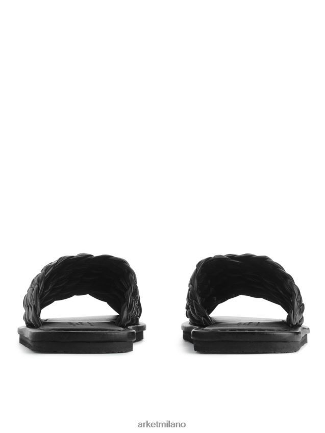 calzature esso ARKET donne ciabatte in pelle intrecciata nero 6F0F6L642
