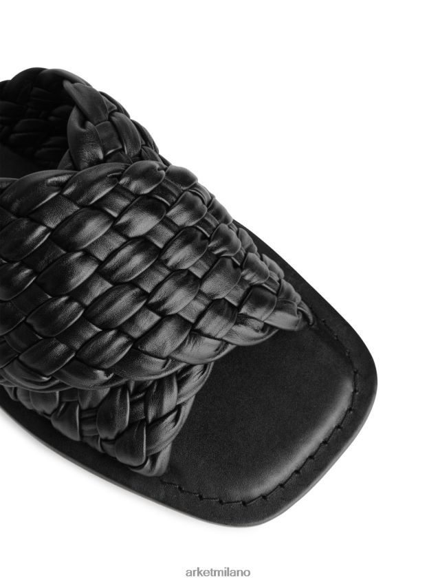 calzature esso ARKET donne ciabatte in pelle intrecciata nero 6F0F6L642
