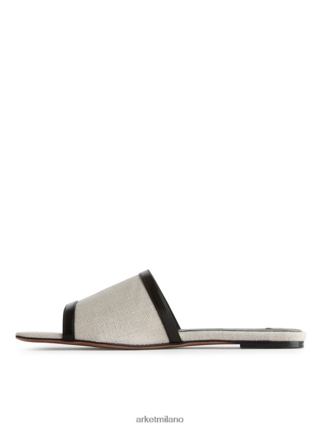 calzature esso ARKET donne diapositive di lino beige chiaro/bianco 6F0F6L712