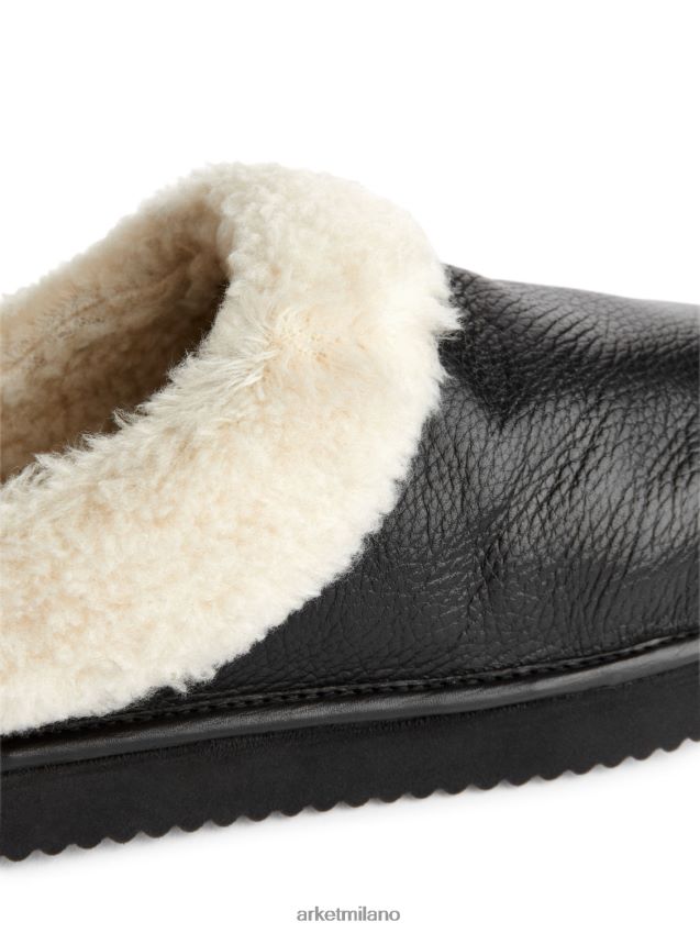 calzature esso ARKET donne pantofole in pile di pelle nero/bianco sporco 6F0F6L524