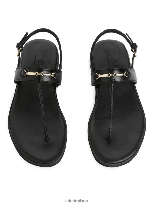calzature esso ARKET donne sandali infradito in pelle nero 6F0F6L707