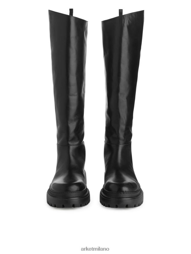 calzature esso ARKET donne stivali di pelle spessa a gamba alta nero 6F0F6L740