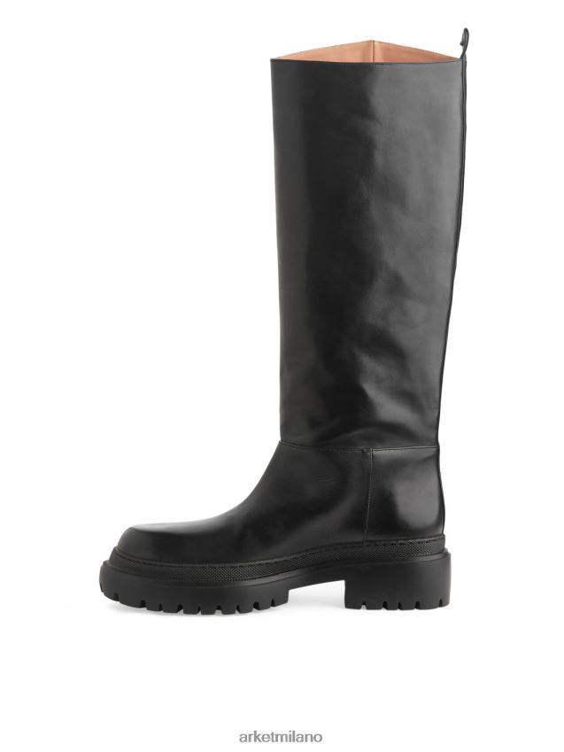 calzature esso ARKET donne stivali di pelle spessa a gamba alta nero 6F0F6L740