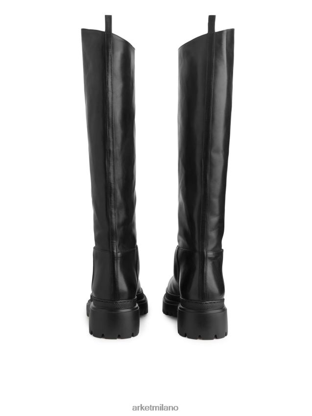 calzature esso ARKET donne stivali di pelle spessa a gamba alta nero 6F0F6L740