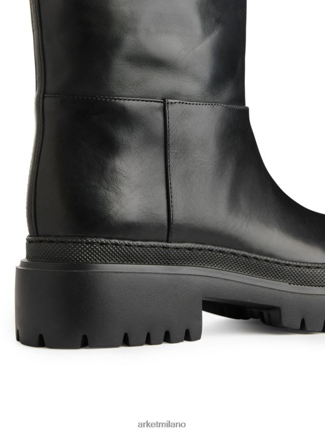 calzature esso ARKET donne stivali di pelle spessa a gamba alta nero 6F0F6L740