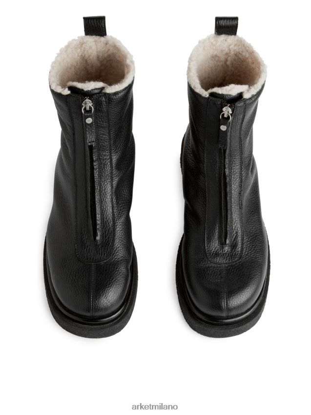 calzature esso ARKET donne stivali in pelle di pelliccia sintetica nero 6F0F6L732