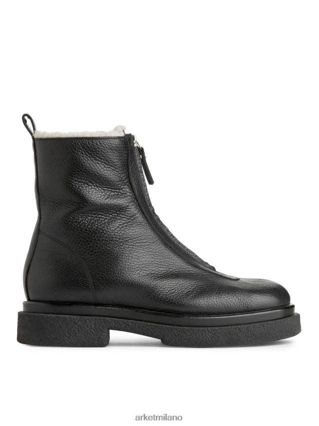 calzature esso ARKET donne stivali in pelle di pelliccia sintetica nero 6F0F6L732