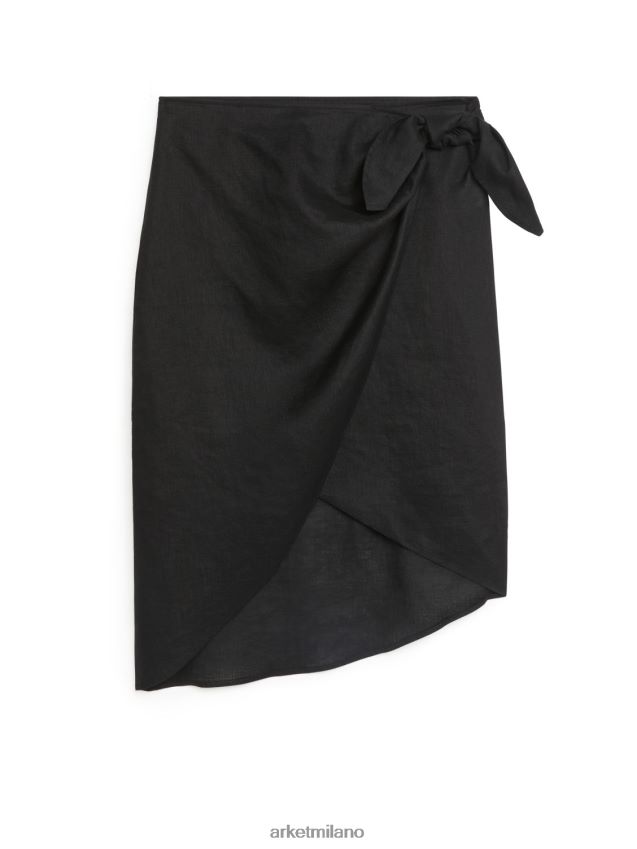 vestiario esso ARKET donne gonna di lino avvolgente nero 6F0F6L261