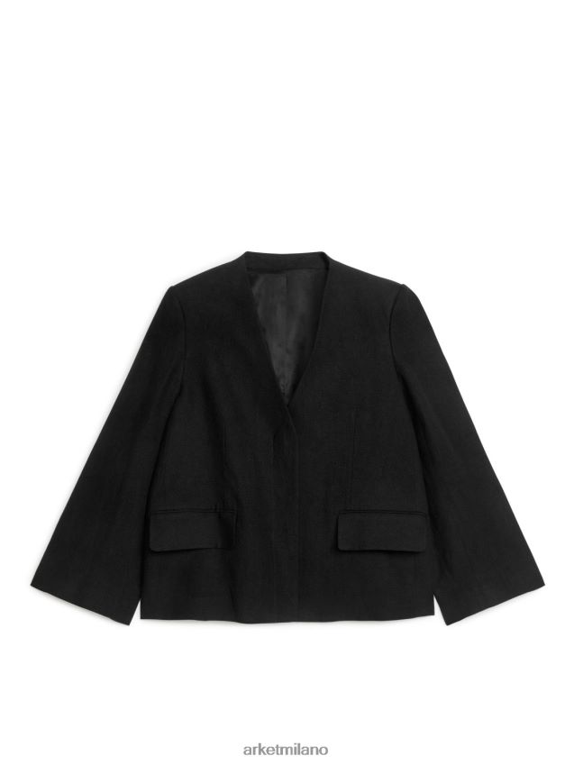 vestiario esso ARKET donne blazer di lino senza colletto nero 6F0F6L489