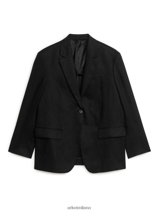 vestiario esso ARKET donne blazer oversize in lino nero 6F0F6L487