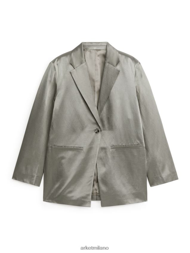 vestiario esso ARKET donne blazer oversize in raso grigio 6F0F6L488