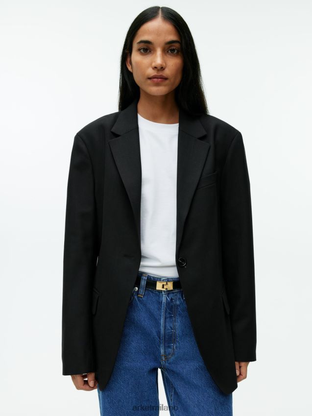 vestiario esso ARKET donne blazer oversize in twill di misto lana nero 6F0F6L485