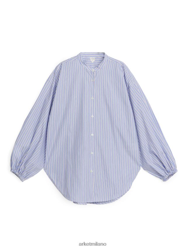 vestiario esso ARKET donne camicia di cotone rilassata blu bianco 6F0F6L9