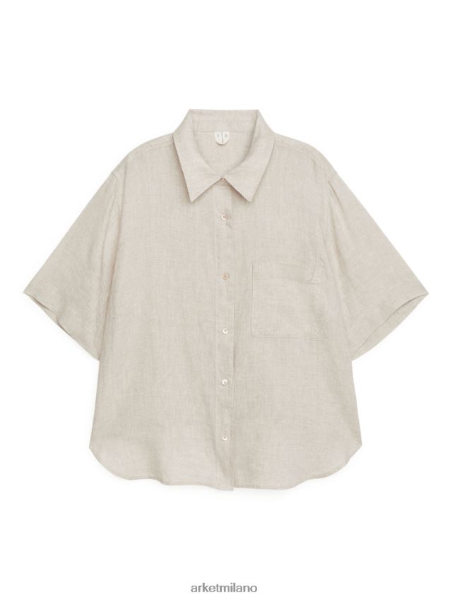 vestiario esso ARKET donne camicia di lino a maniche corte beige 6F0F6L67