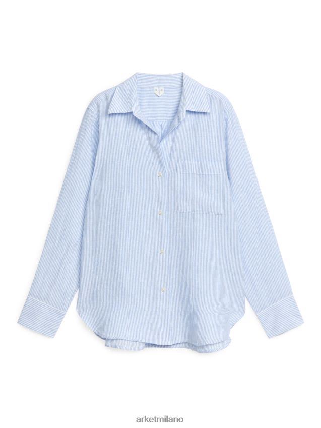 vestiario esso ARKET donne camicia di lino azzurro/bianco 6F0F6L10