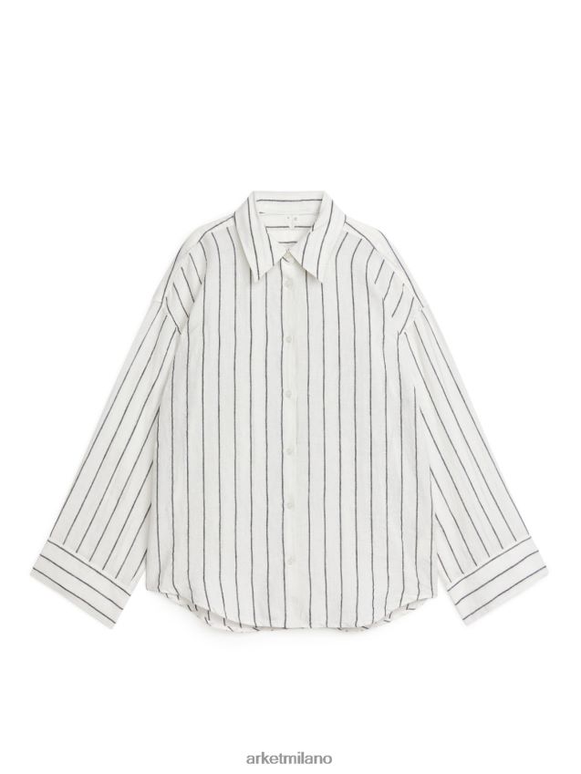 vestiario esso ARKET donne camicia di lino bianco sporco/nero 6F0F6L24