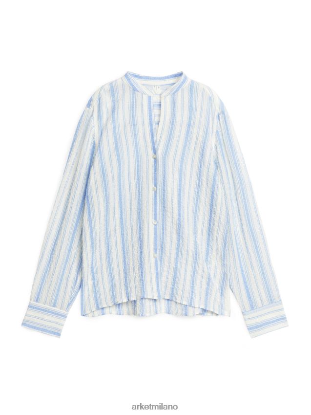 vestiario esso ARKET donne camicia in cotone stropicciato bianco blu 6F0F6L13