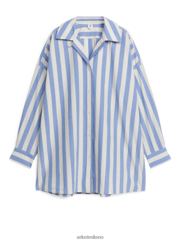 vestiario esso ARKET donne camicia in lino di cotone blu/bianco sporco 6F0F6L6